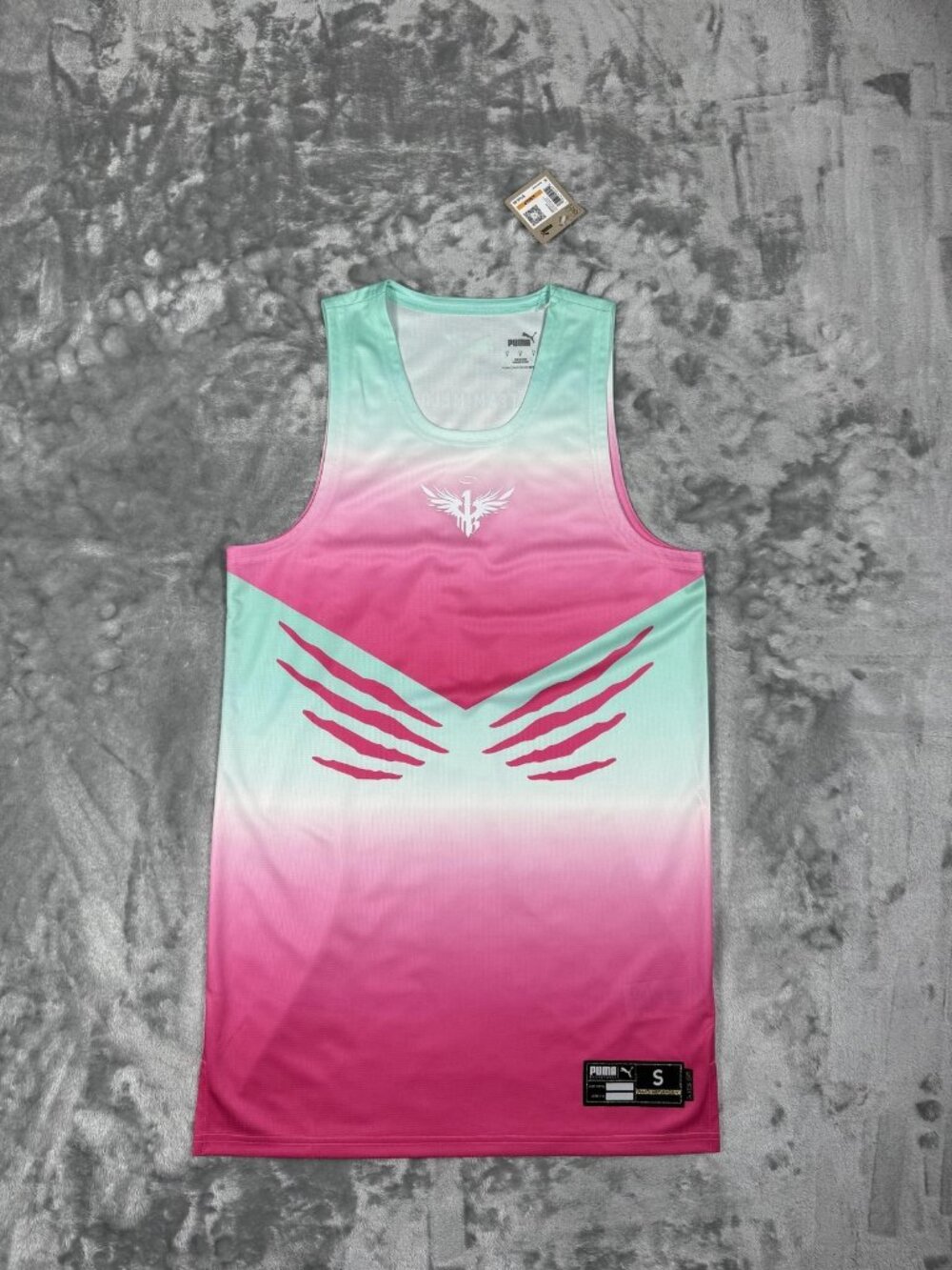 New Puma Team Melo Basketball Jersey Men's Small Pink Gradient Miami 684502 01